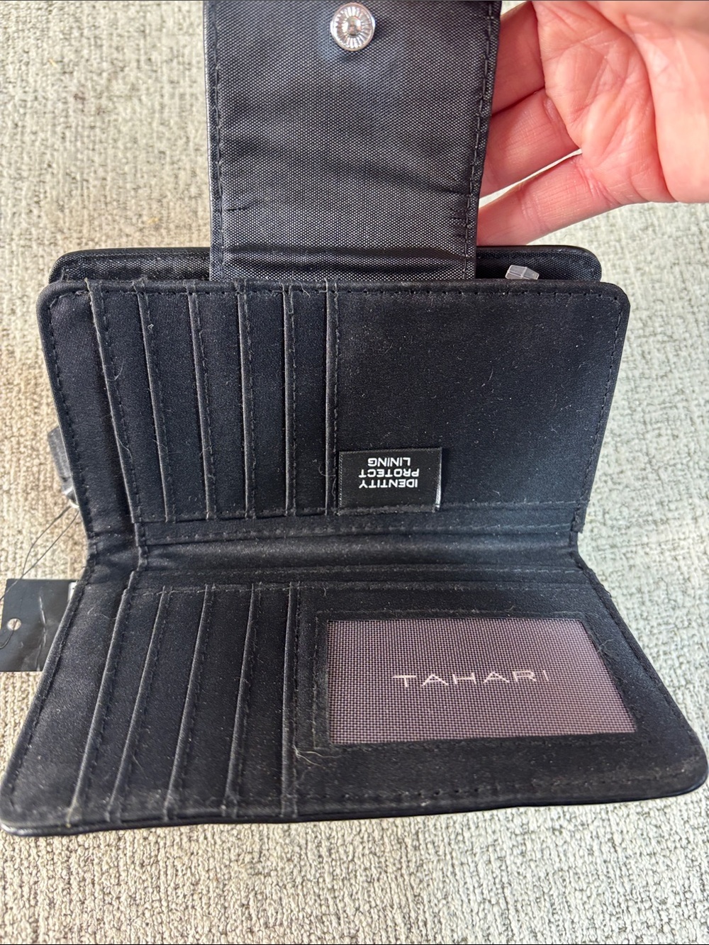 Tahari Black Leather RFID Zip Wallet with Metal Logo - Picture 3 of 9